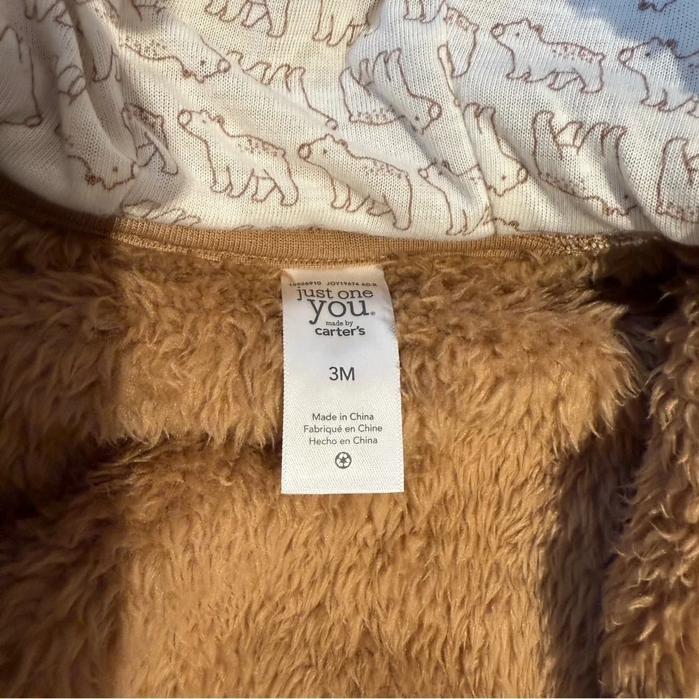 Carter's Brown and White Fleece Bear Footie Zip up Onesie